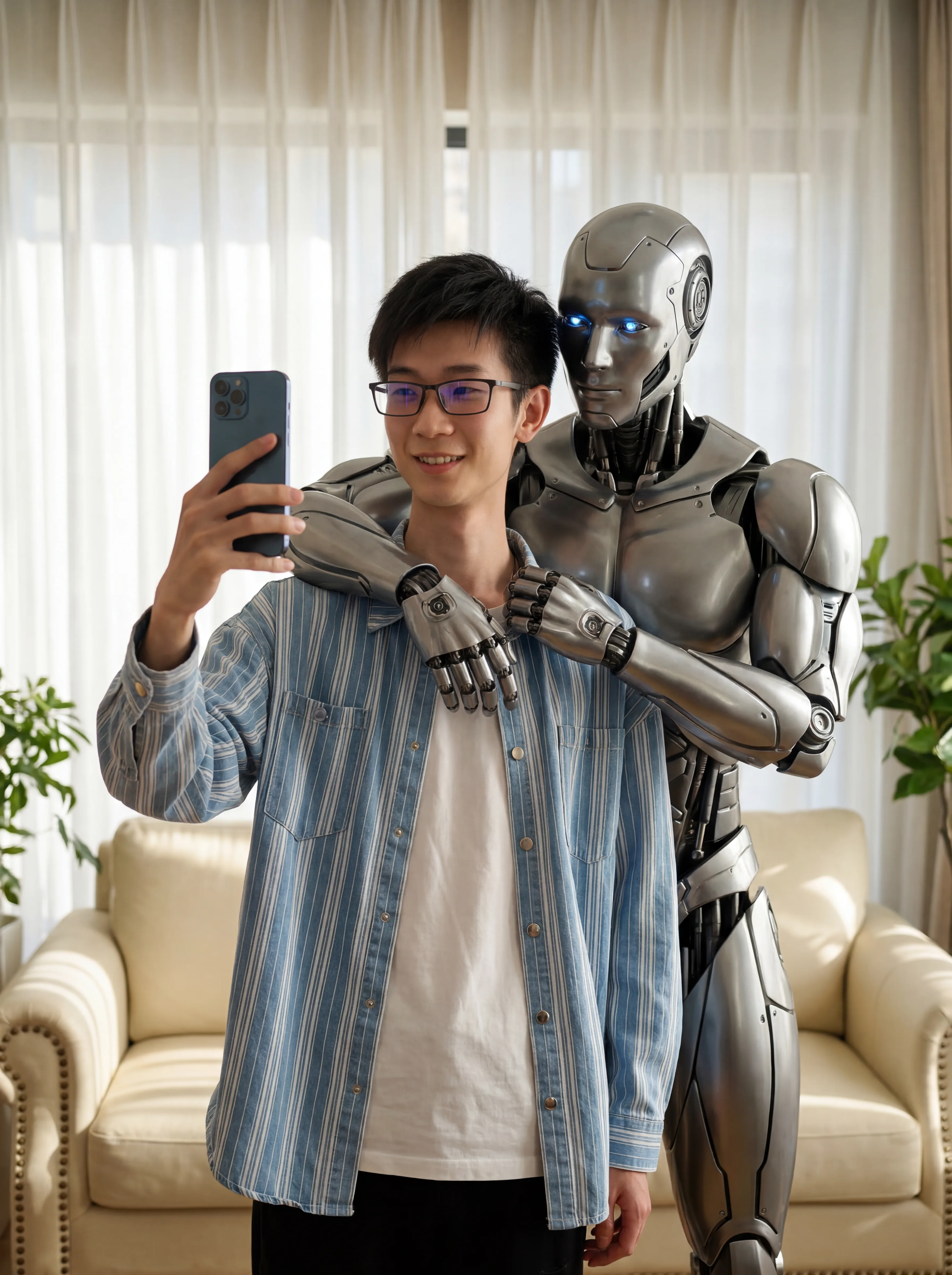 和机器人自拍